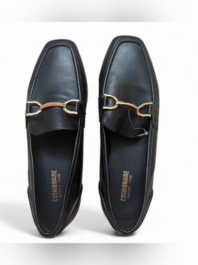 Black Leather Slip-On Loafers with Gold detail
